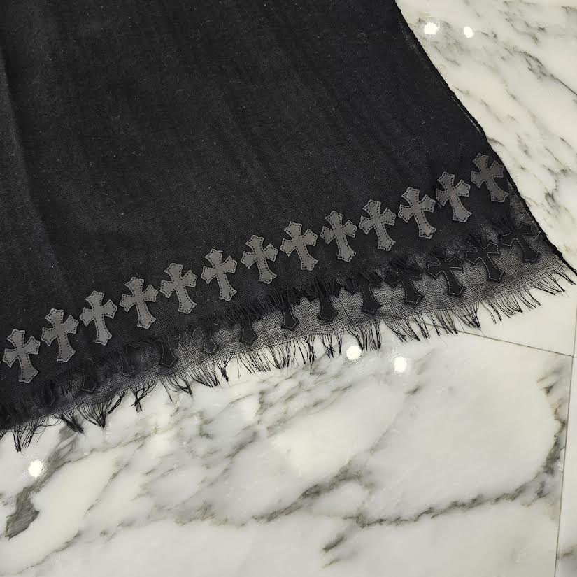 CHROME HEARTS Cemetery Leather Cross Patch Cashmere Stole クロムハーツ セメタリー レザークロスパッチ カシミヤ ストール