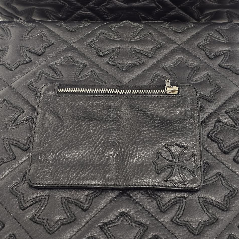 CHROME HEARTS BANK ROBBER Cemetery Cross Leather Patch Round Zip Leather Wallet クロムハーツ バンクローバー セメタリークロス レザーパッチ ラウンドジップ レザーウォレット
