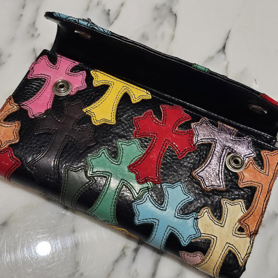 CHROME HEARTS Multi Color Leather Cross Patch Wave Wallet クロム