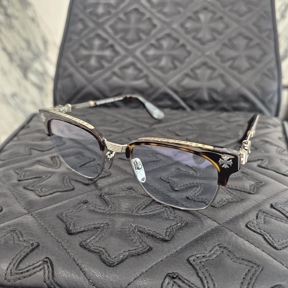 CHROME HEARTS BONENNOISSEUR II Temple CH Cross Half Rim Sunglasses Size 53口19-150 クロムハーツ ボネノワスール テンプルCHクロス ハーフリム サングラス サイズ54口19-148