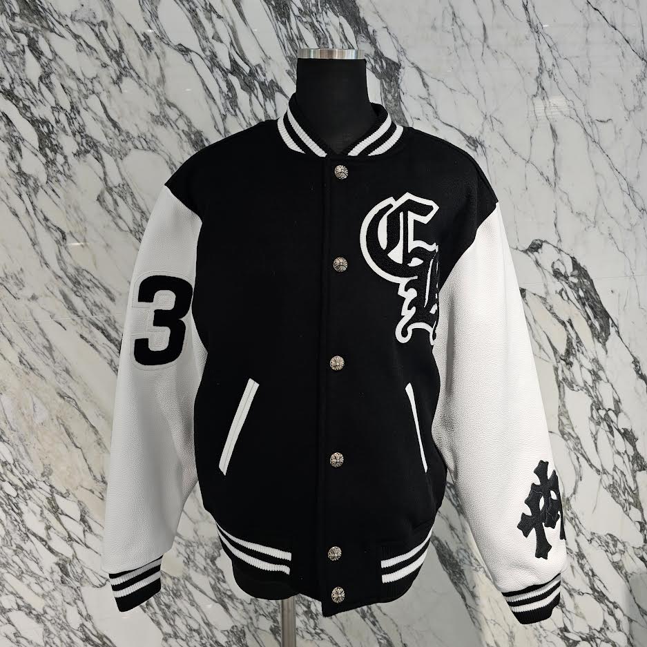 CHROME HEARTS CHICKEN 33 Cross Patch Leather Sleeve Varcity