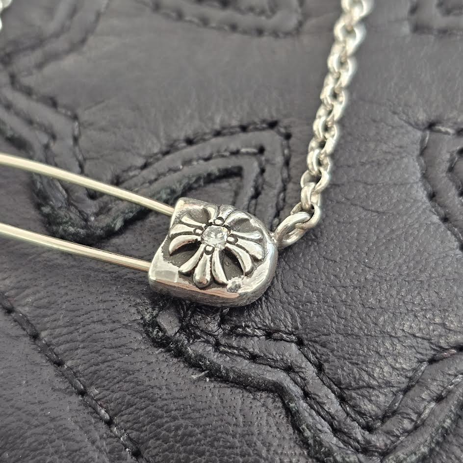 CHROME HEARTS Safety Pin 1 Diamond Roll Chain Necklace Size 16Inch クロムハーツ セーフティピン 1ダイヤモンド ロールチェーン ネックレス サイズ16インチ