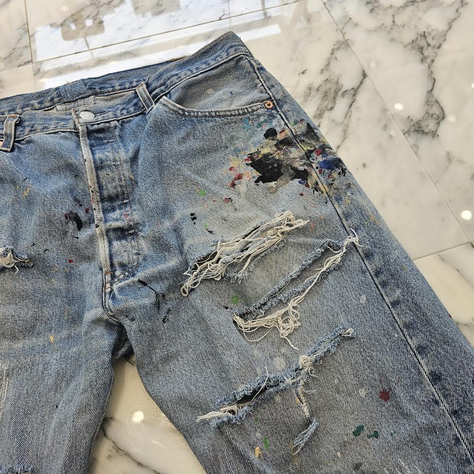 GALLERY DEPT. Levi's Body Painted Damage Denim Pants Size 34 ギャラリーデプト リーバイスボディ ペインテッド ダメージ加工 デニムパンツ サイズ34