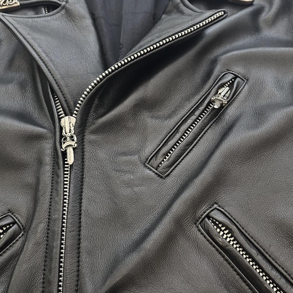 CHROME HEARTS JJ DEAN Dagger Zip Riders Leather Jacket Size L クロムハーツ JJディーン ダガー ジップ ライダース レザージャケット サイズL