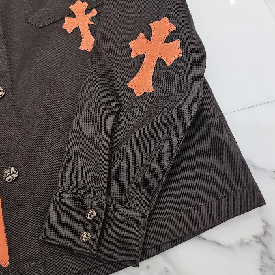 CHROME HEARTS Y NOT WORK DOG Camo Cross Patch × Leather Cross Patch Shirt Jacket Size M クロムハーツ ワイノット ワークドッグ カモクロスパッチ × レザークロスパッチ シャツジャケット サイズM