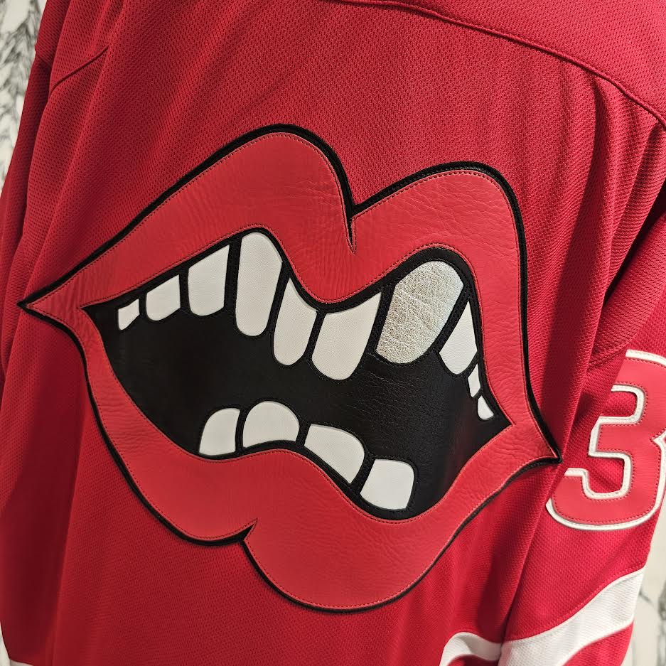 CHROME HEARTS × MATTY BOY Leather Chomper Patch Hockey Jersey Long Sleeve Tee Size M クロムハーツ×マティボーイ レザーチョンパーパッチ ホッケージャージー ロングスリーブTシャツ サイズＭ