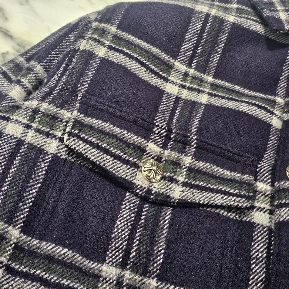 CHROME HEARTS Y NOT Fleece Boa Check Shirt Jacket Size M クロムハーツ ワイノット フリース 裏地ボア チェックシャツ ジャケット サイズM