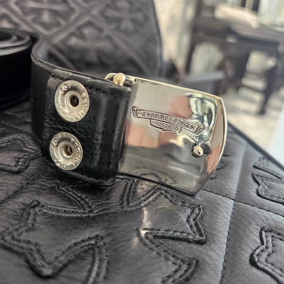 CHROME HEARTS 1.5 STRAP Dagger ID Buckle Leather Belt Size 34 クロムハーツ 1.5ストラップ ダガー ID バックル レザーベルト サイズ34