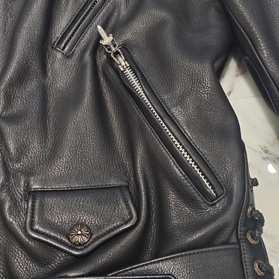 CHROME HEARTS JJ DEAN Dagger Zip Riders Leather Jacket Size L クロムハーツ JJディーン ダガー ジップ ライダース レザージャケット サイズL