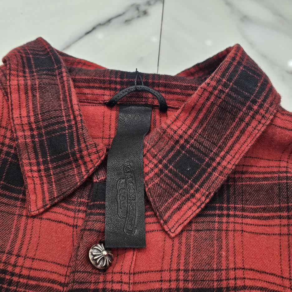 CHROME HEARTS Y NOT CH Plus Leather Patch Flannel Check Shirt Size M クロムハーツ ワイノット CHプラス レザーパッチ フランネル チェックシャツ サイズM