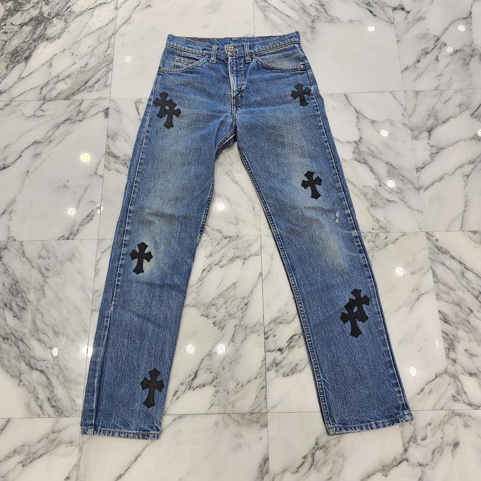 CHROME HEARTS × Levi's Body VNTG Cross Leather Patch Jeans Size 29
