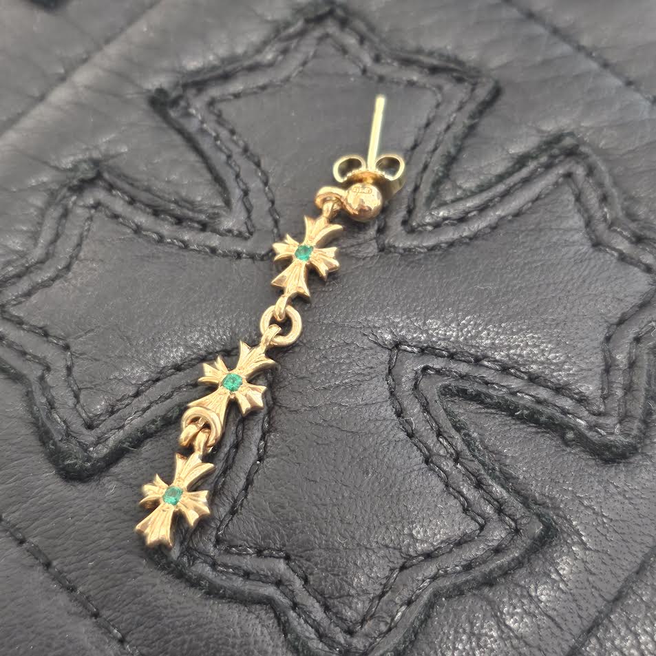 CHROME HEARTS 22K Tiny E CH Plus 3 Drop Emerald Earring クロムハーツ 22K タイニーE CHプラス 3ドロップ イヤリング ピアス