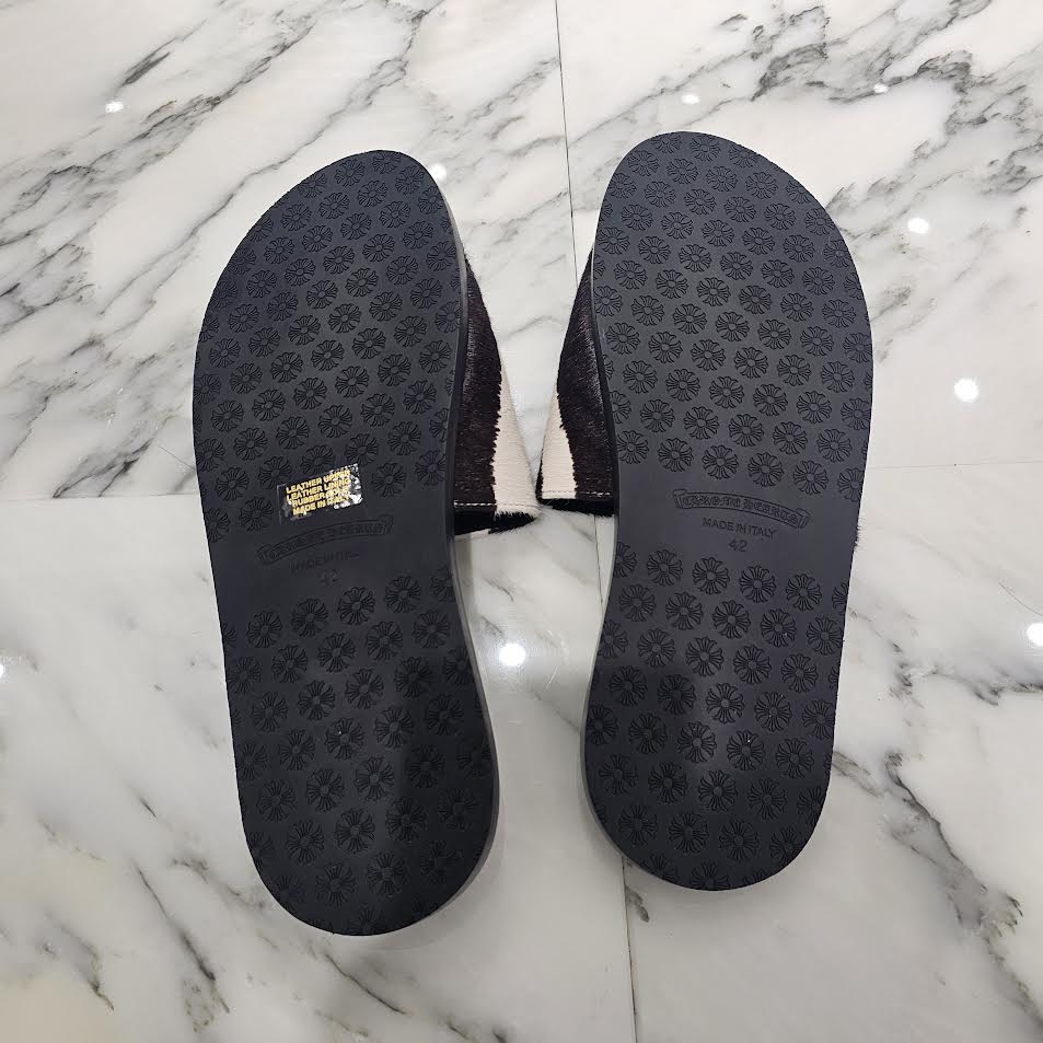 CHROME HEARTS Harako Leather Zebra Filigree CH Cross Sandals Size 42（27.5cm）クロムハーツ ハラコレザー ゼブラ フィリグリーCHクロス サンダル サイズ42（27.5cm）