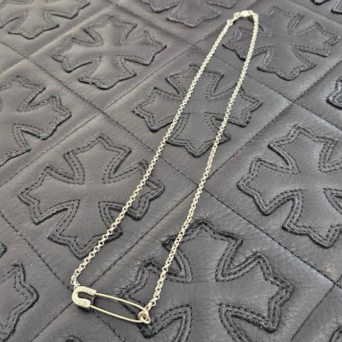 CHROME HEARTS Safety Pin 1 Diamond Roll Chain Necklace Pendant Top