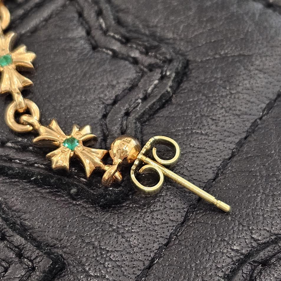 CHROME HEARTS 22K Tiny E CH Plus 3 Drop Emerald Earring クロムハーツ 22K タイニーE CHプラス 3ドロップ イヤリング ピアス