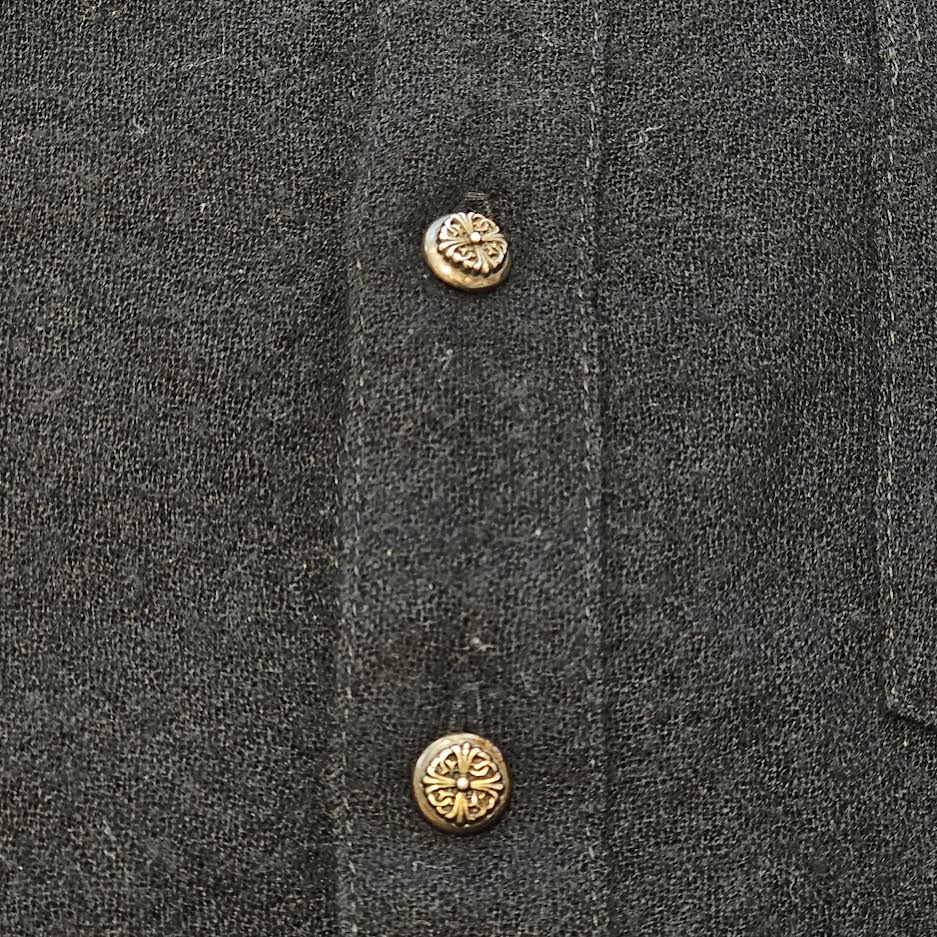 CHROME HEARTS Leather Cross Patch Wool Shirt Size M クロムハーツ レザークロスパッチ ウールシャツ ブラウス サイズM