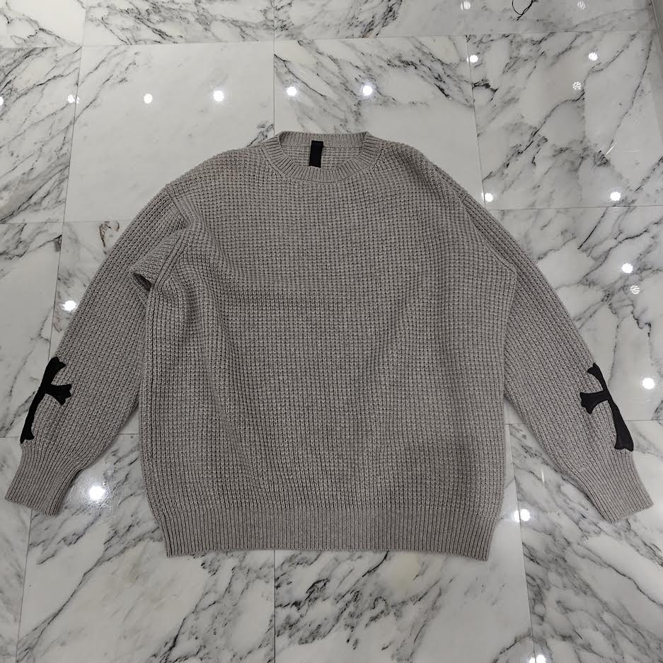 CHROME HEARTS Y NOT Arm Leather Cross Patch Cashmere Knit Sweater Size L クロムハーツ ワイノット 袖レザークロスパッチ カシミヤ ニットセーター サイズL