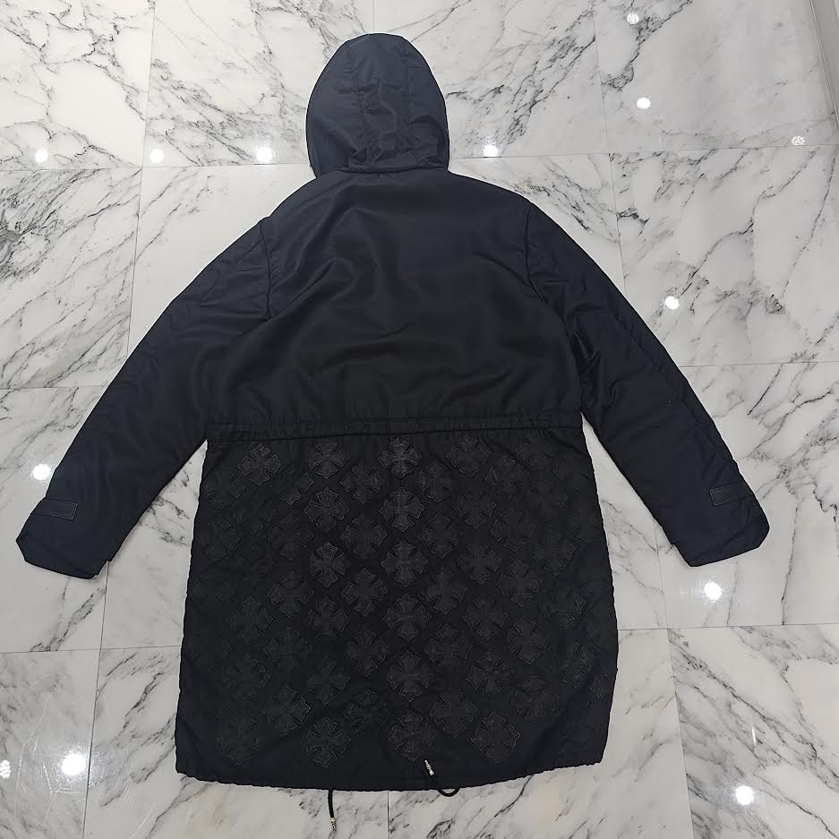 CHROME HEARTS PUDDLES Cemetery Cross Leather Patch Zip-Up Nylon Hooded Coat Size M クロムハーツ パドルズ セメタリークロス レザーパッチ ジップアップ ナイロン フーデッド コート サイズM