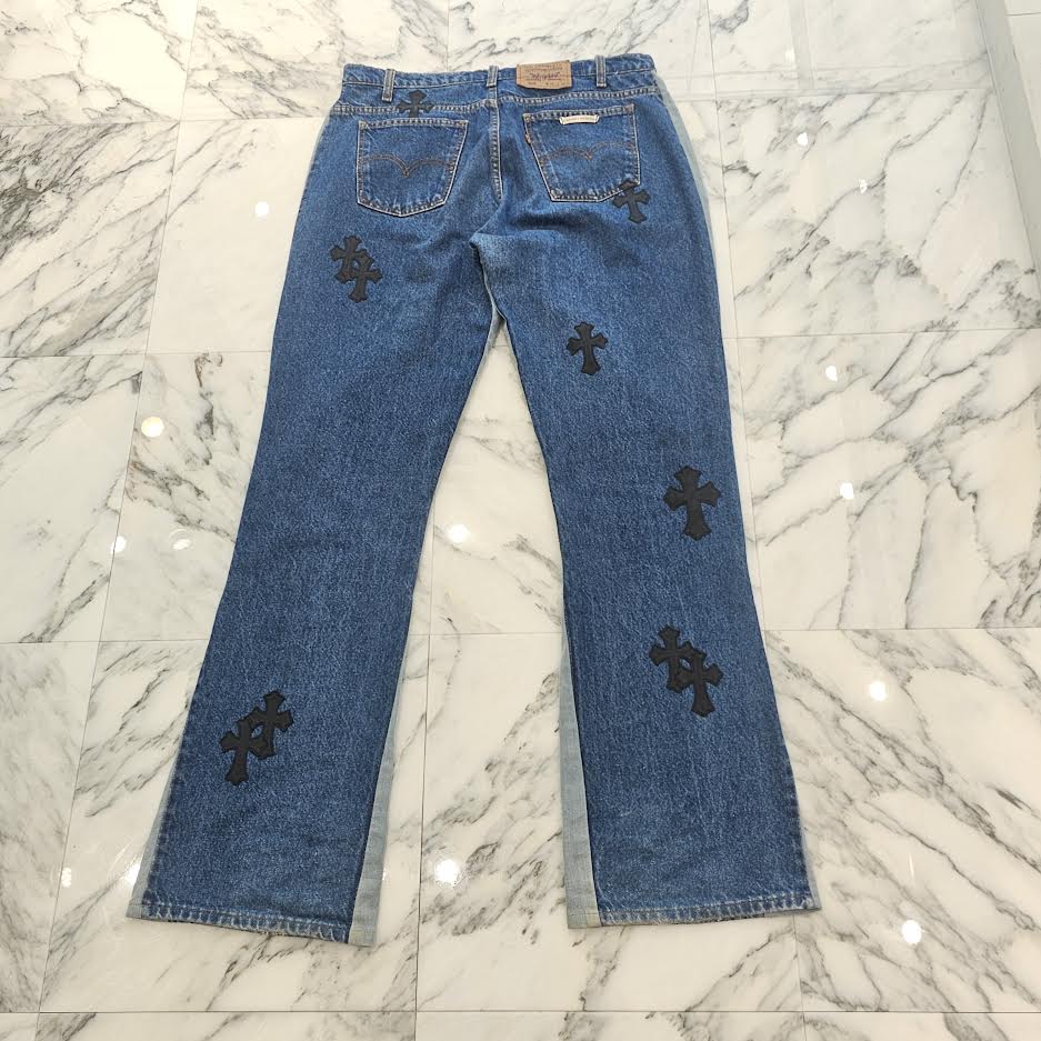 CHROME HEARTS × Levi's 505 VNTG Cross Leather Patch Denim Pants Size 34 クロムハーツ × リーバイス 505 ヴィンテージ クロスレザーパッチ デニムパンツ サイズ34