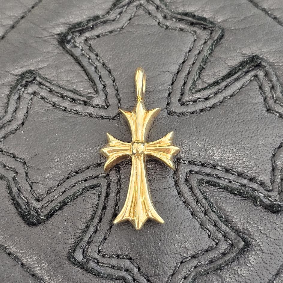 CHROME HEARTS 22K Tiny Fat Cross Pave Sapphire Pendant Top クロム