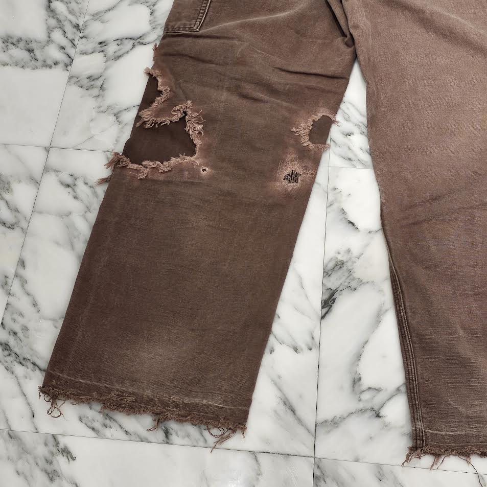 32×34 Carhartt ダブルニー ブラウン ダメージ 雰囲気系 ゆるだぼ