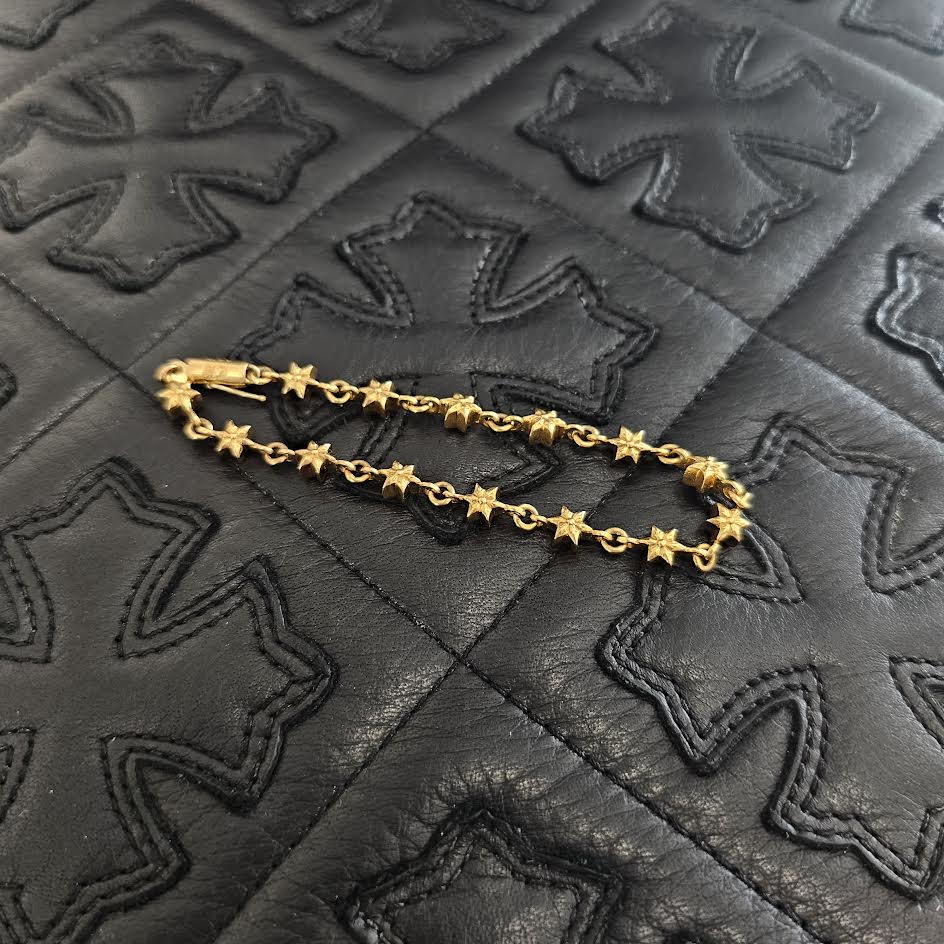 CHROME HEARTS 22K Tiny Star Cross Chain Bracelet 14 LINK クロムハーツ 22K タイニースタークロス チェーン ブレスレット 14リンク