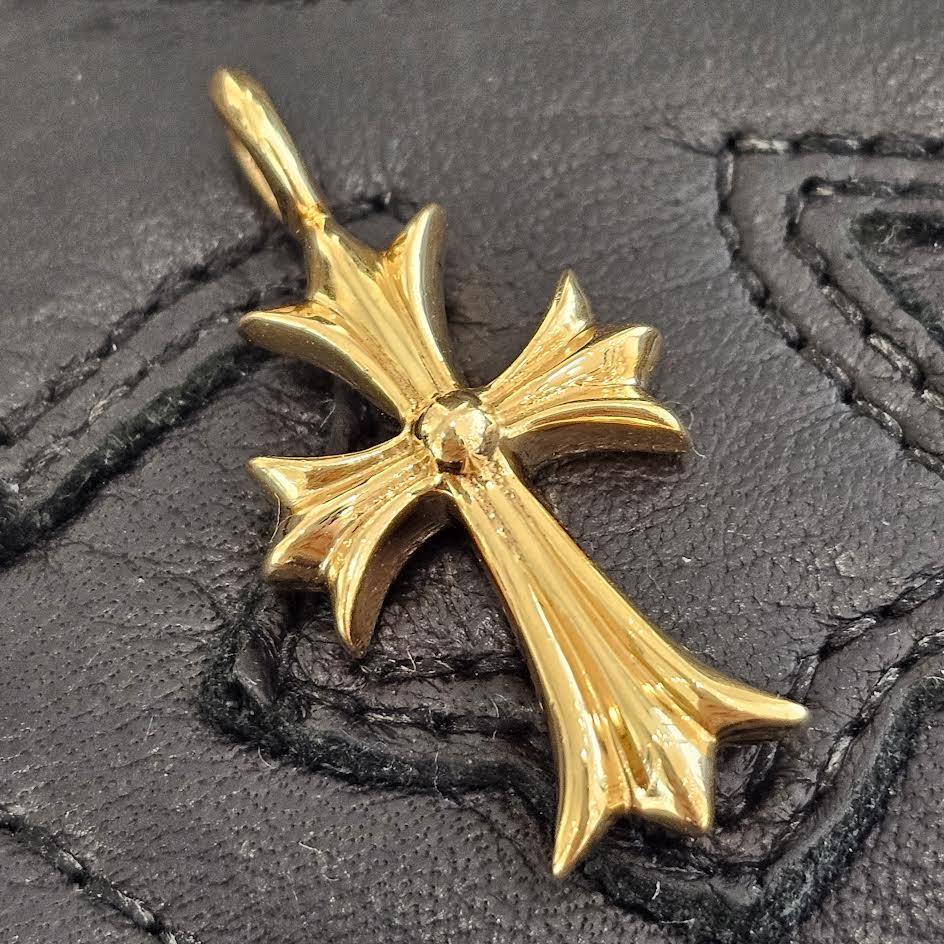 CHROME HEARTS 22K Tiny Fat Cross Pave Sapphire Pendant Top クロム