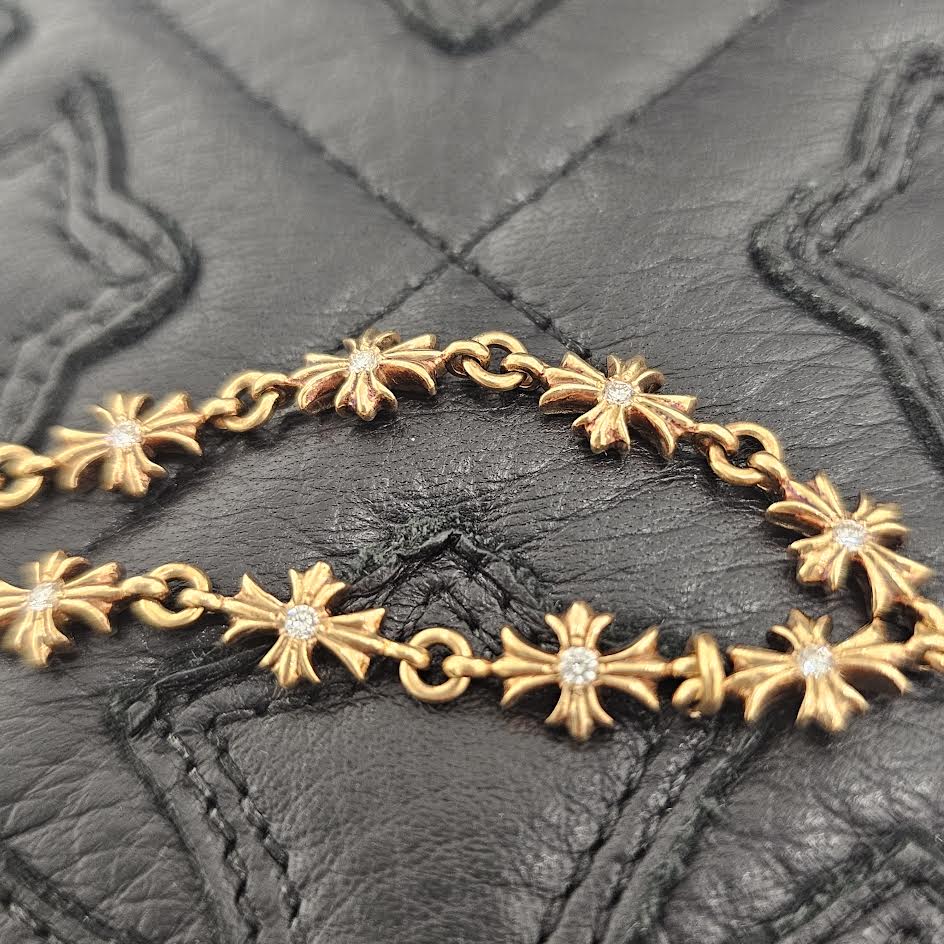 CHROME HEARTS 22K Tiny E Pave Diamond CH Plus Bracelet 12 LINK