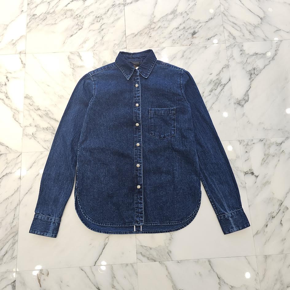 CHROME HEARTS Y NOT Leather Cross Patch Denim Shirt Size S クロムハーツ レザークロスパッチ デニムシャツ サイズS