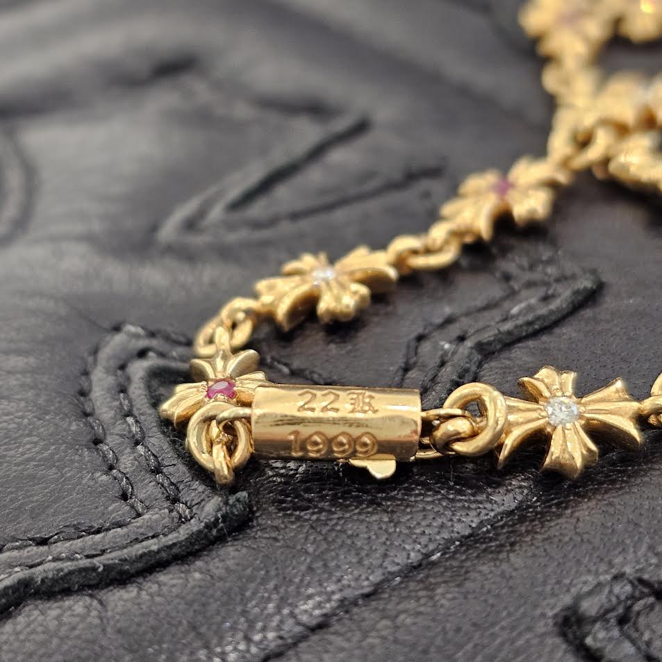 CHROME HEARTS 22K Tiny E Pave Diamond × Ruby CH Plus Bracelet 12 LINK クロムハーツ 22K タイニーE パヴェダイヤモンド × ルビー CHプラス ブレスレット 12リンク