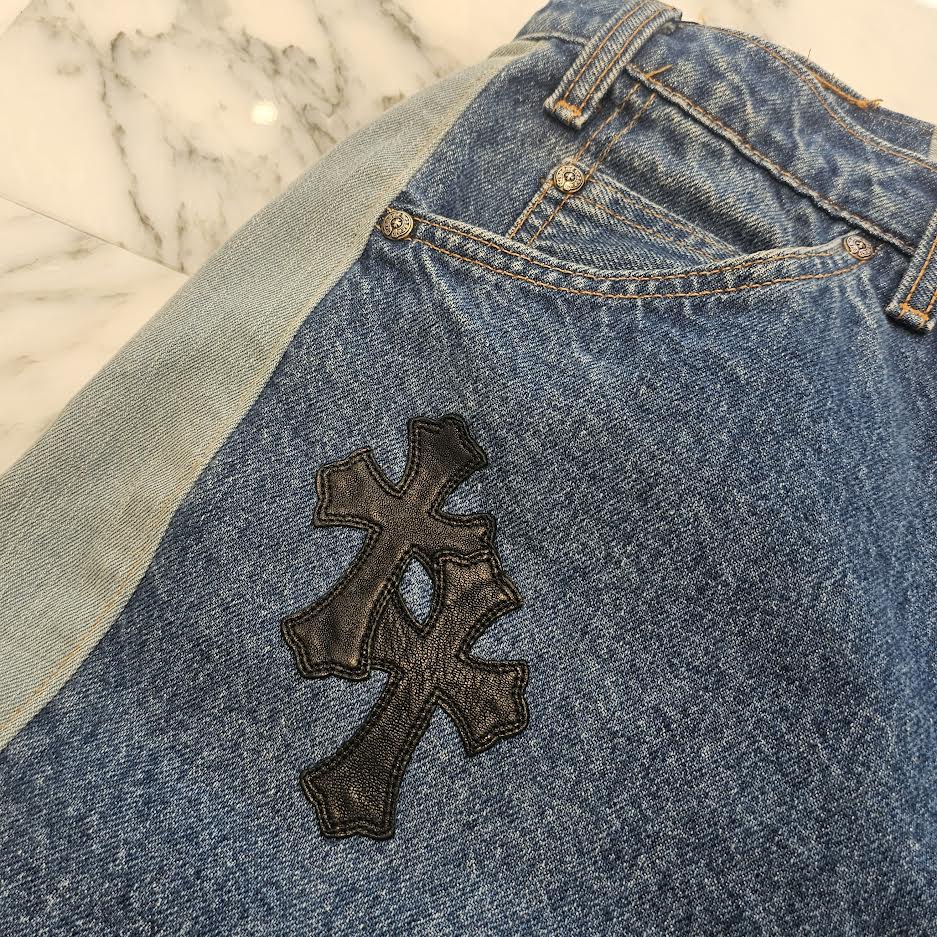 CHROME HEARTS × Levi's 505 VNTG Cross Leather Patch Denim Pants Size 34 クロムハーツ × リーバイス 505 ヴィンテージ クロスレザーパッチ デニムパンツ サイズ34