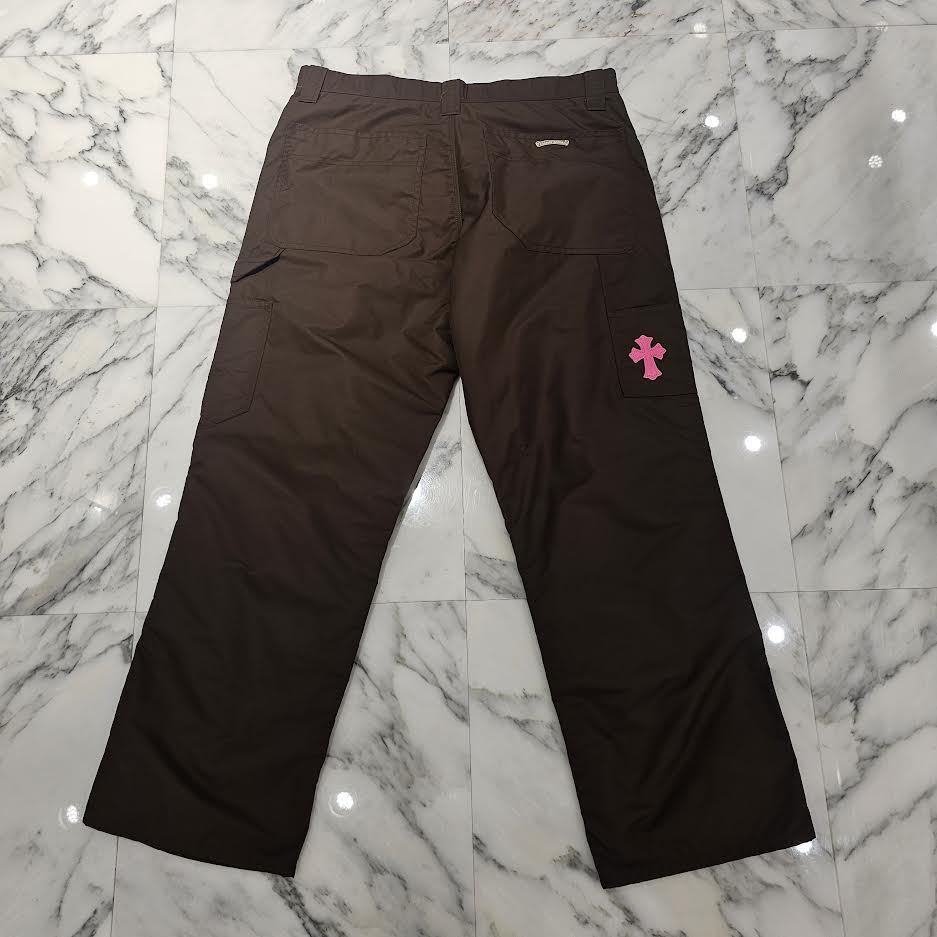 CHROME HEARTS Carpenter Leather Double Knee Nylon Pink Cross Patch Pants Size 36 クロムハーツ カーペンター レザーダブルニー ナイロン ピンク クロスパッチ ロングパンツ サイズ36