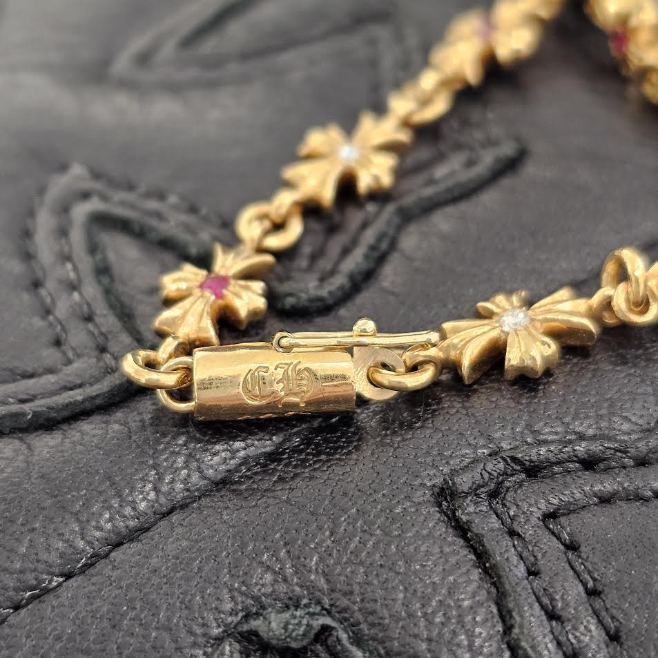 CHROME HEARTS 22K Tiny E Pave Diamond × Ruby CH Plus Bracelet 12 LINK クロムハーツ 22K タイニーE パヴェダイヤモンド × ルビー CHプラス ブレスレット 12リンク