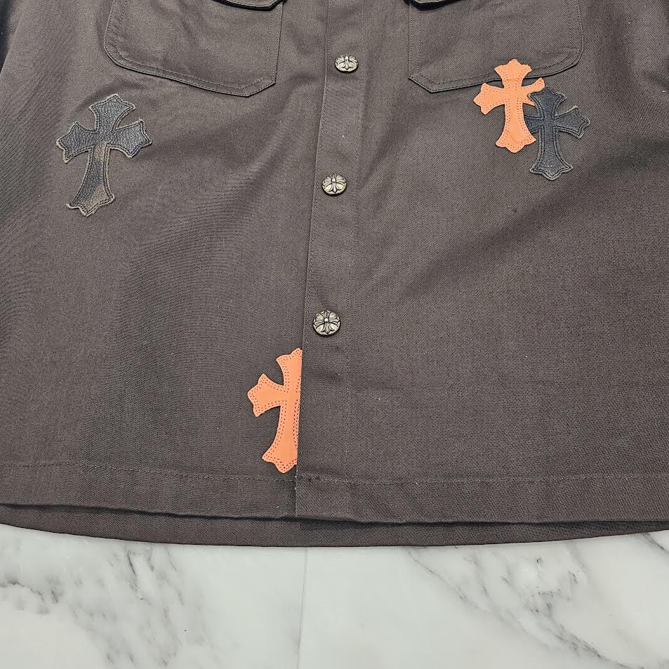 CHROME HEARTS Y NOT WORK DOG Camo Cross Patch × Leather Cross Patch Shirt Jacket Size M クロムハーツ ワイノット ワークドッグ カモクロスパッチ × レザークロスパッチ シャツジャケット サイズM