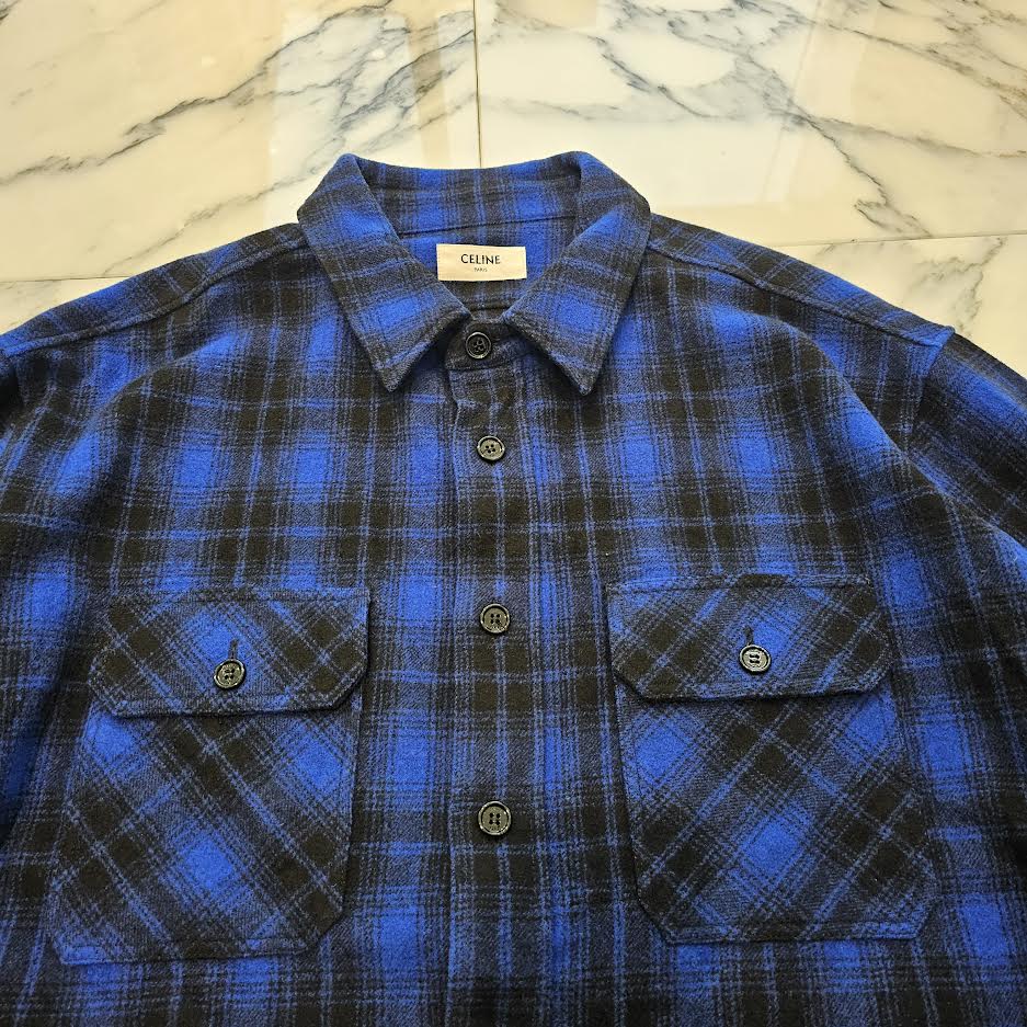 CELINE 2022AW Check Flannel Wool Shirt 2C574994R Size 42 セリーヌ チェック フランネル ウール 長袖シャツ サイズ42