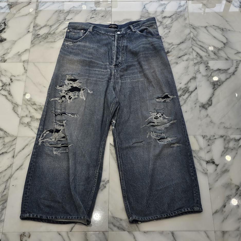 BALENCIAGA 2021AW Trompe L Oeil Jeans Wide Sweat Pants 675336 TLV86 Size M バレンシアガ トロンプルイユ ジーンズ転写 ワイドスウェットパンツ サイズM