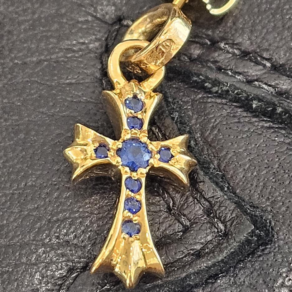 CHROME HEARTS 22K BBY FAT Blue Sapphire Earrings クロムハーツ 22K ベイビーファット ブルーサファイア イヤリング