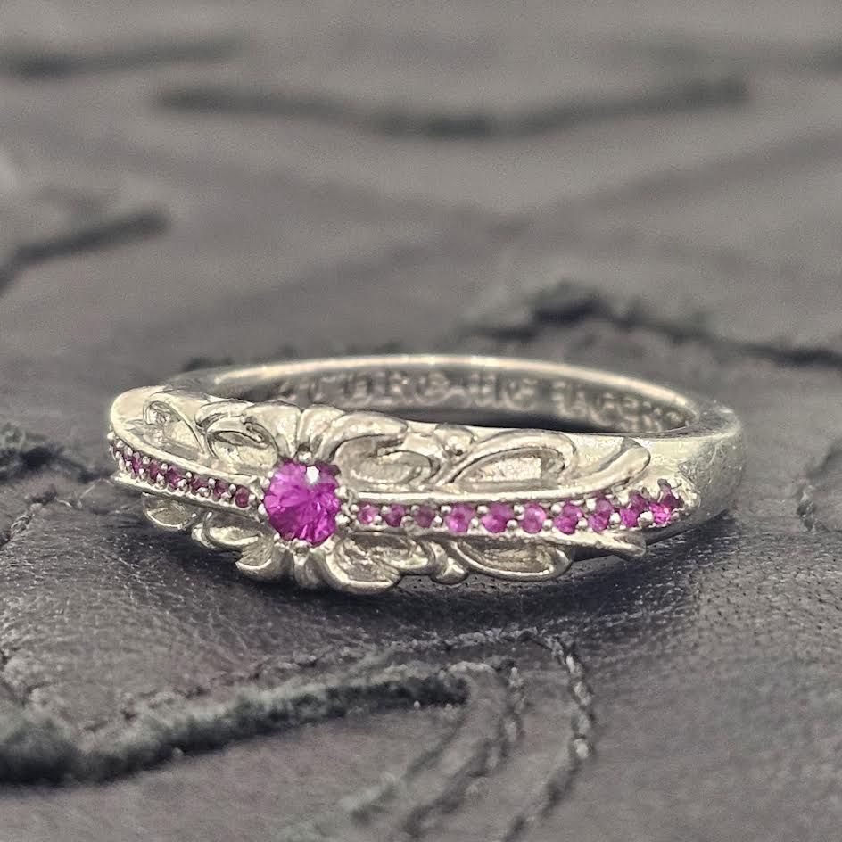 CHROME HEARTS 18K WG Baby Classic Floral Cross Pave Ruby Ring 13号 クロムハーツ 18K ホワイトゴールド ベイビークラシック フローラルクロス パヴェルビー リング サイズ13号