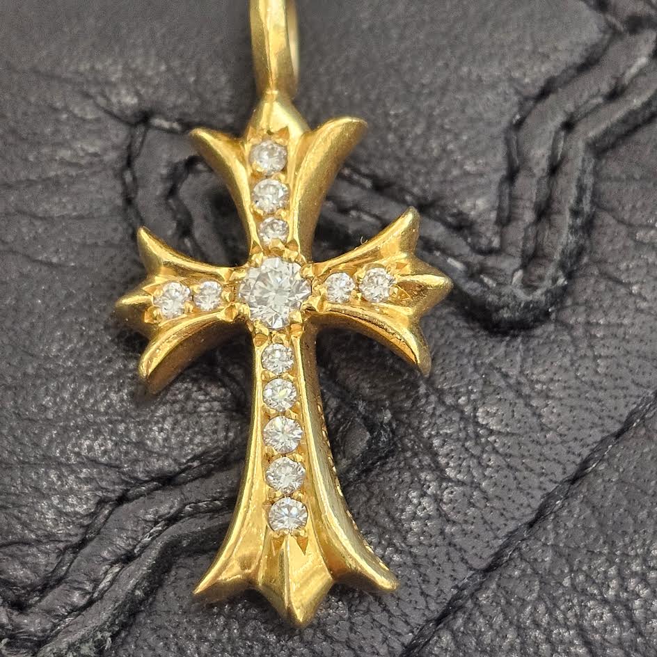 CHROME HEARTS 22K Tiny Fat Cross Pave Diamond Pendant Top クロムハーツ 22K タイニーファットクロス パヴェダイヤモンド ペンダントトップ