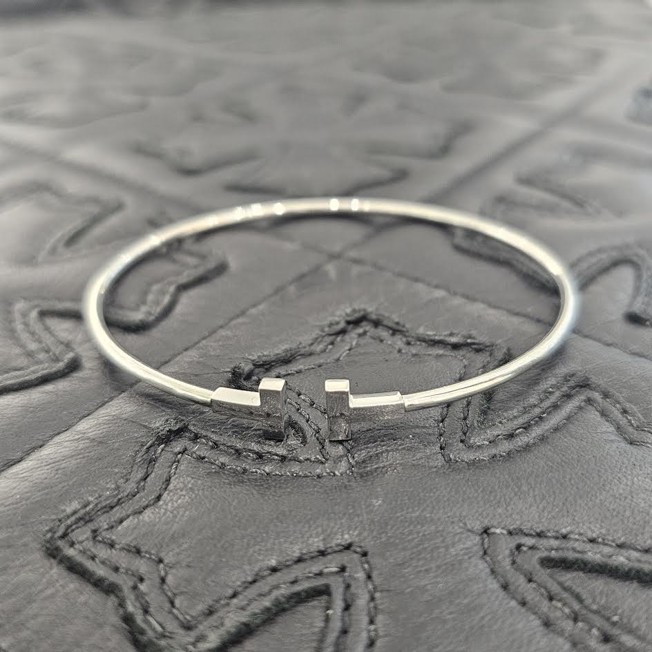 Tiffany Co. K18 WG T Narrow Wire Bracelet 60010777 ティファニー 18K ホワイトゴールド Tナロー ワイヤー ブレスレット