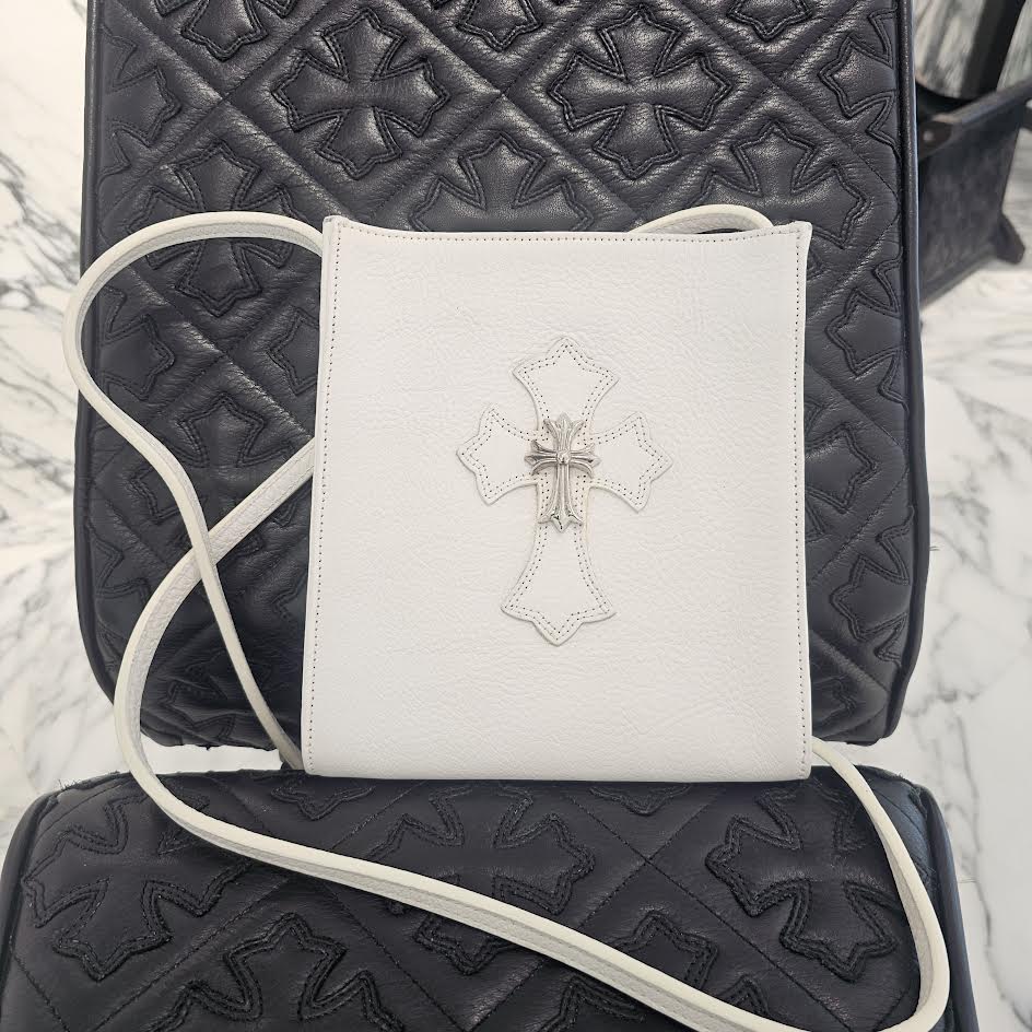 CHROME HEARTS CH Silver Cross Square Pocket Leather Shoulder Bag
