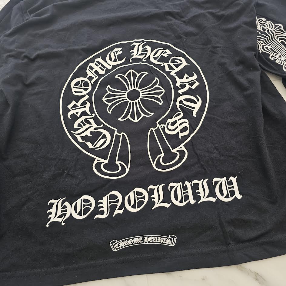CHROME HEARTS Honolulu Limited Floral Cross Horseshoe Long Sleeve Tee Size XXL クロムハーツ ホノルル限定 フローラルクロス ホースシュー ロングスリーブ Tシャツ サイズXXL