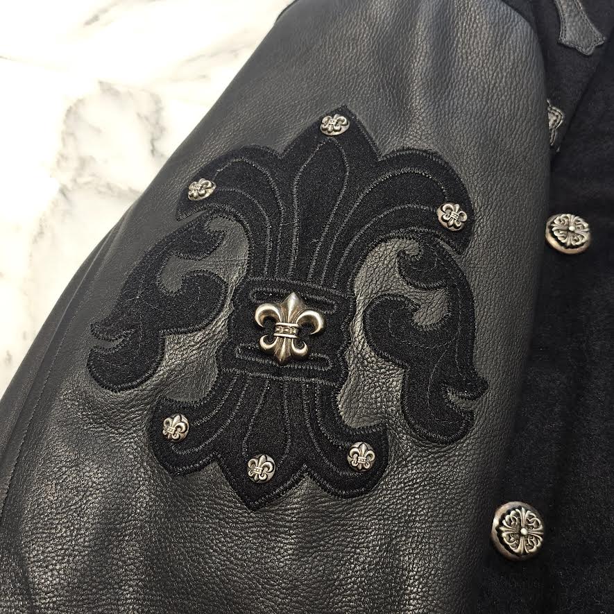 CHROME HEARTS LETTER MAN Cemetery Cross Patch Cashmere Leather Jacket Size XL クロムハーツ レターマン セメタリークロスパッチ カシミヤ レザージャケット サイズXL