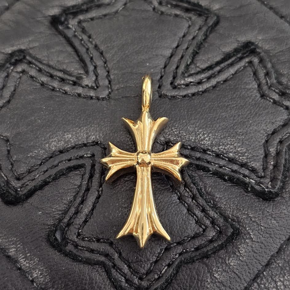 CHROME HEARTS 22K Tiny Fat Cross Pave Pink Sapphire Pendant Top クロムハーツ 22K タイニーファットクロス パヴェ ピンク サファイア ペンダントトップ