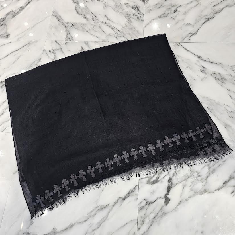 CHROME HEARTS Cemetery Leather Cross Patch Cashmere Stole クロムハーツ セメタリー レザークロスパッチ カシミヤ ストール