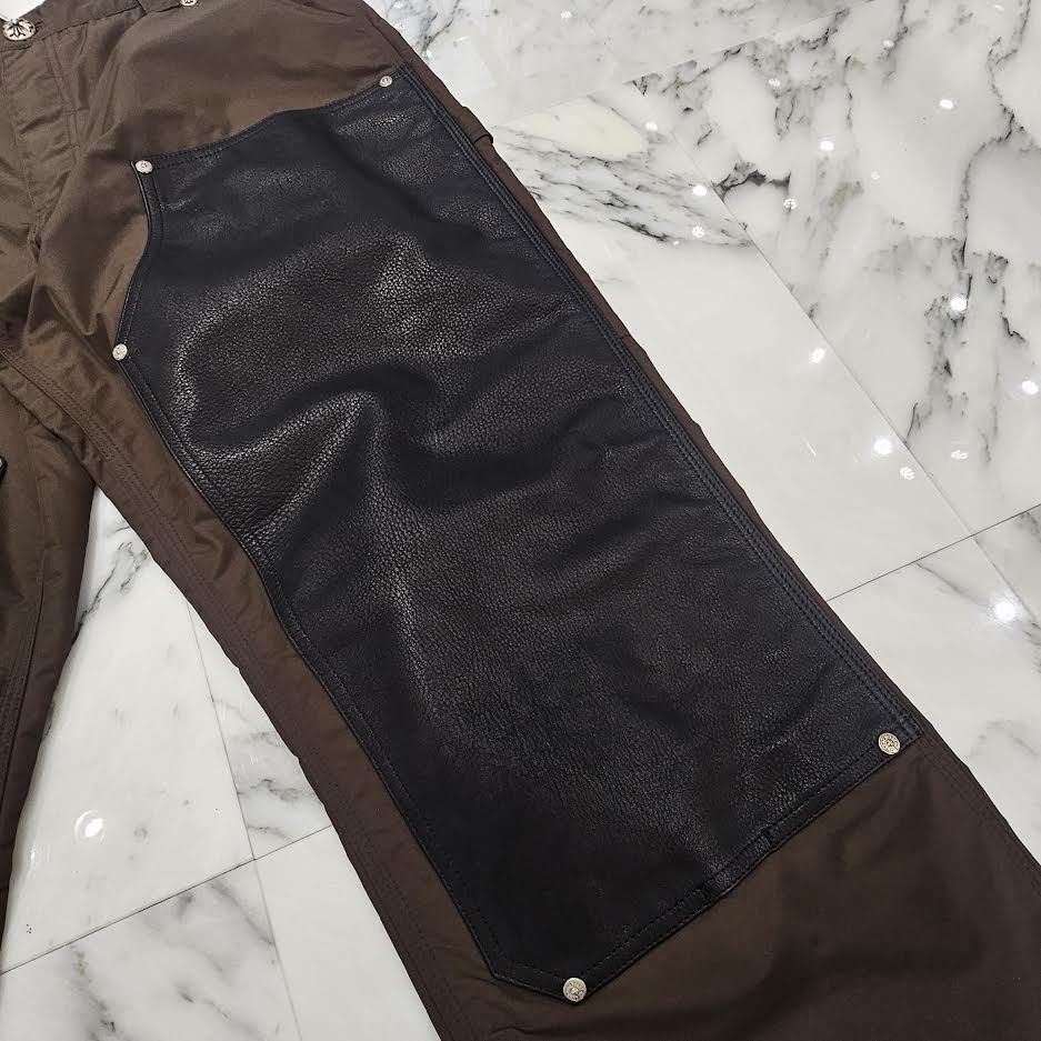 CHROME HEARTS Carpenter Leather Double Knee Nylon Pink Cross Patch Pants Size 36 クロムハーツ カーペンター レザーダブルニー ナイロン ピンク クロスパッチ ロングパンツ サイズ36