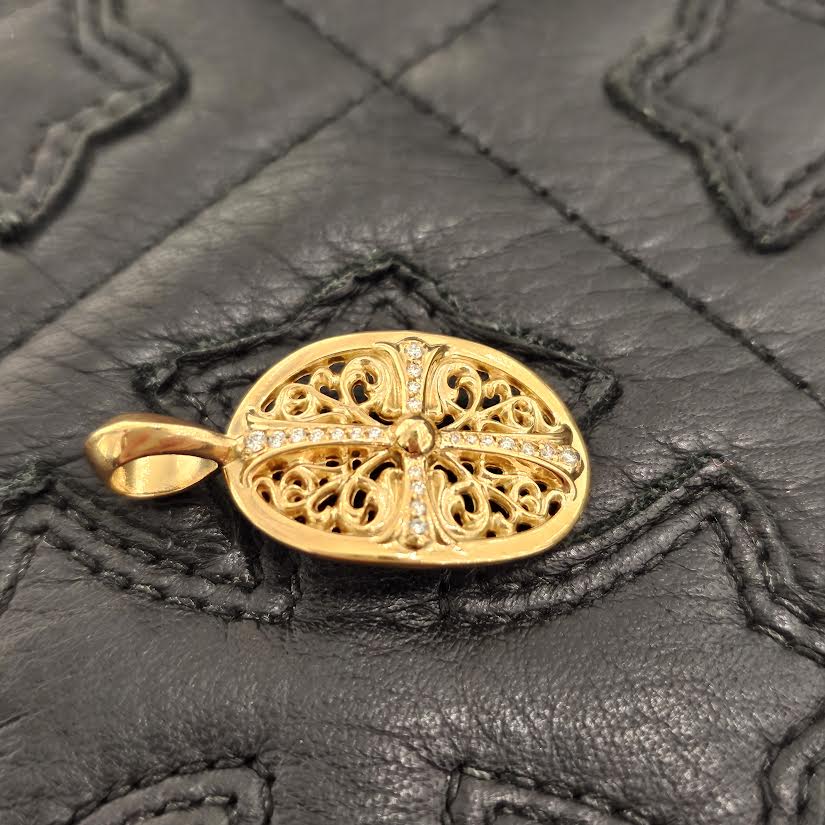 CHROME HEARTS 22K Classic Oval Cross Pendent Top Pave Diamond クロムハーツ 22K クラシック オーバルクロス ペンダントトップ パヴェダイヤモンド