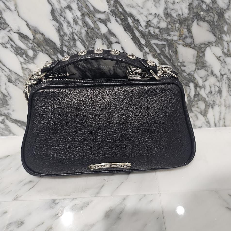 CHROME HEARTS THE NIGHT Cross Chain Leather Hand Bag クロムハーツ ザ・ナイト クロス チェーン装飾 レザーハンドバッグ