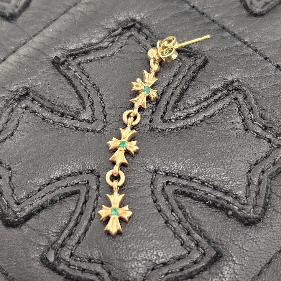 CHROME HEARTS 22K Tiny E CH Plus 3 Drop Emerald Earring クロムハーツ 22K タイニーE CHプラス 3ドロップ イヤリング ピアス