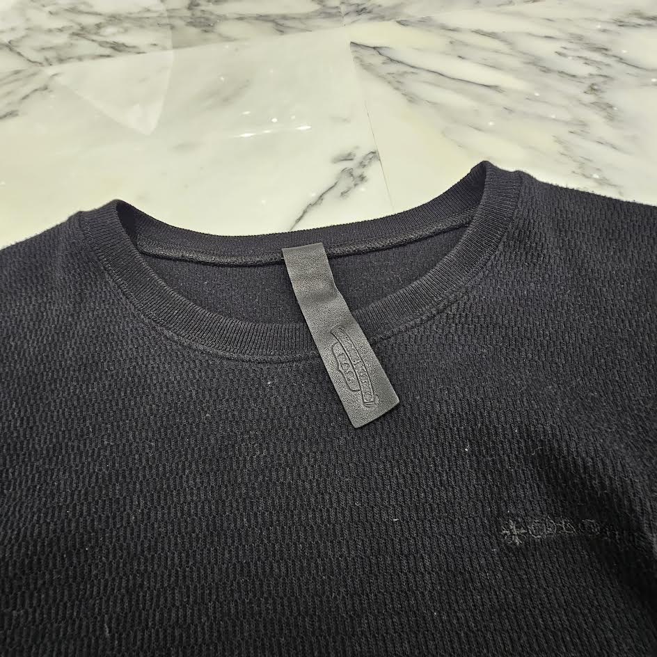 CHROME HEARTS Y NOT Leather Cross Patch Crewneck Thermal Sweat Shirt Size XL クロムハーツ ワイノット レザークロスパッチ クルーネック サーマル スウェットシャツ サイズXL